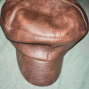 Free People Brown Faux Leather Newsboy Cap